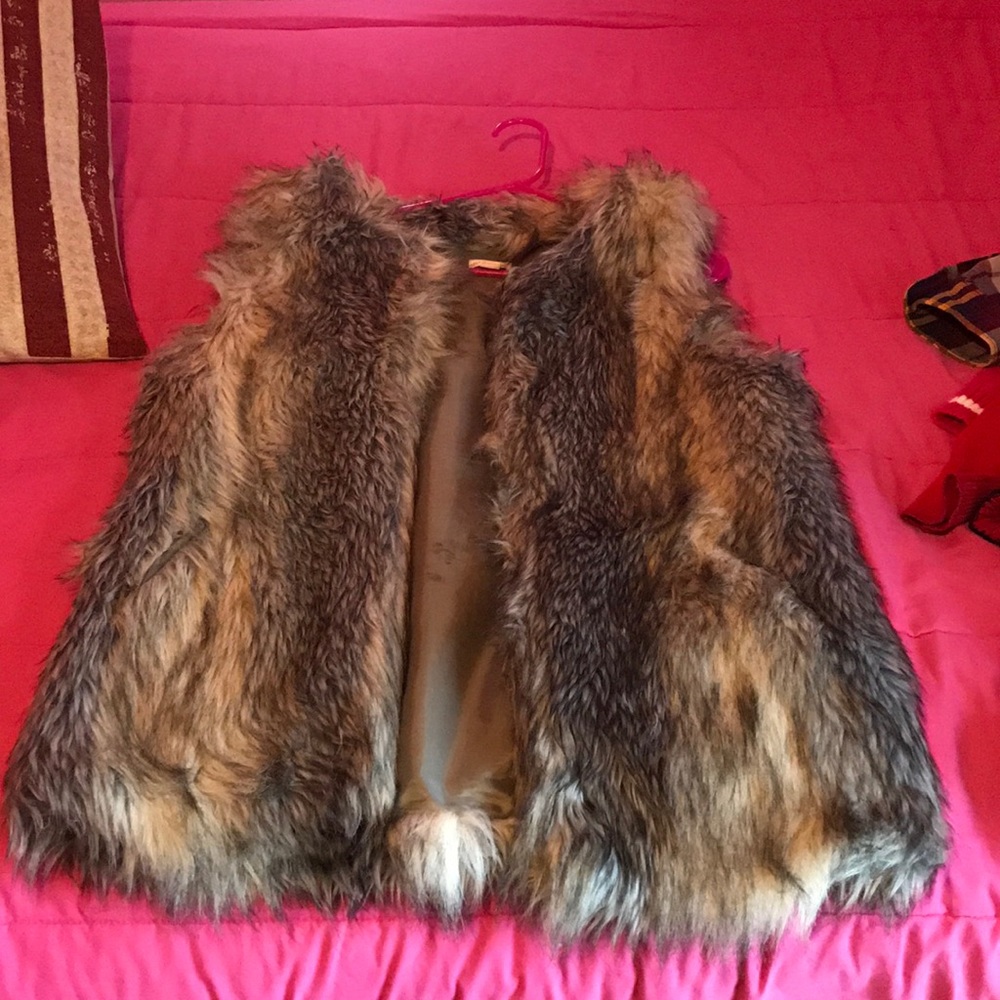 Grey/Black Gently Used Faux Fur Vest